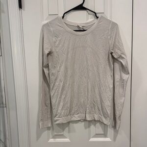 Lululemon Athletica White and Gray Striped Long Sleeve Top